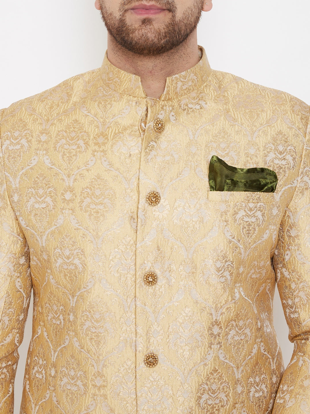 SHERWANI (Size M - 38) Men Designer Silk Golden (Set of 2) for party / celebration / wedding / Indian traditional wear