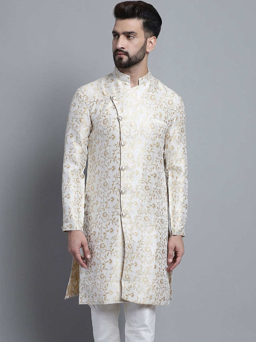 SHERWANI (Size M - 38) Men Designer White Golden (Set of 2) for party / celebration / wedding / Indian traditional wear
