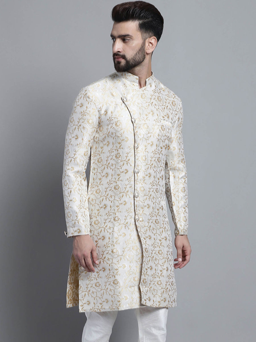 SHERWANI (Size M - 38) Men Designer White Golden (Set of 2) for party / celebration / wedding / Indian traditional wear