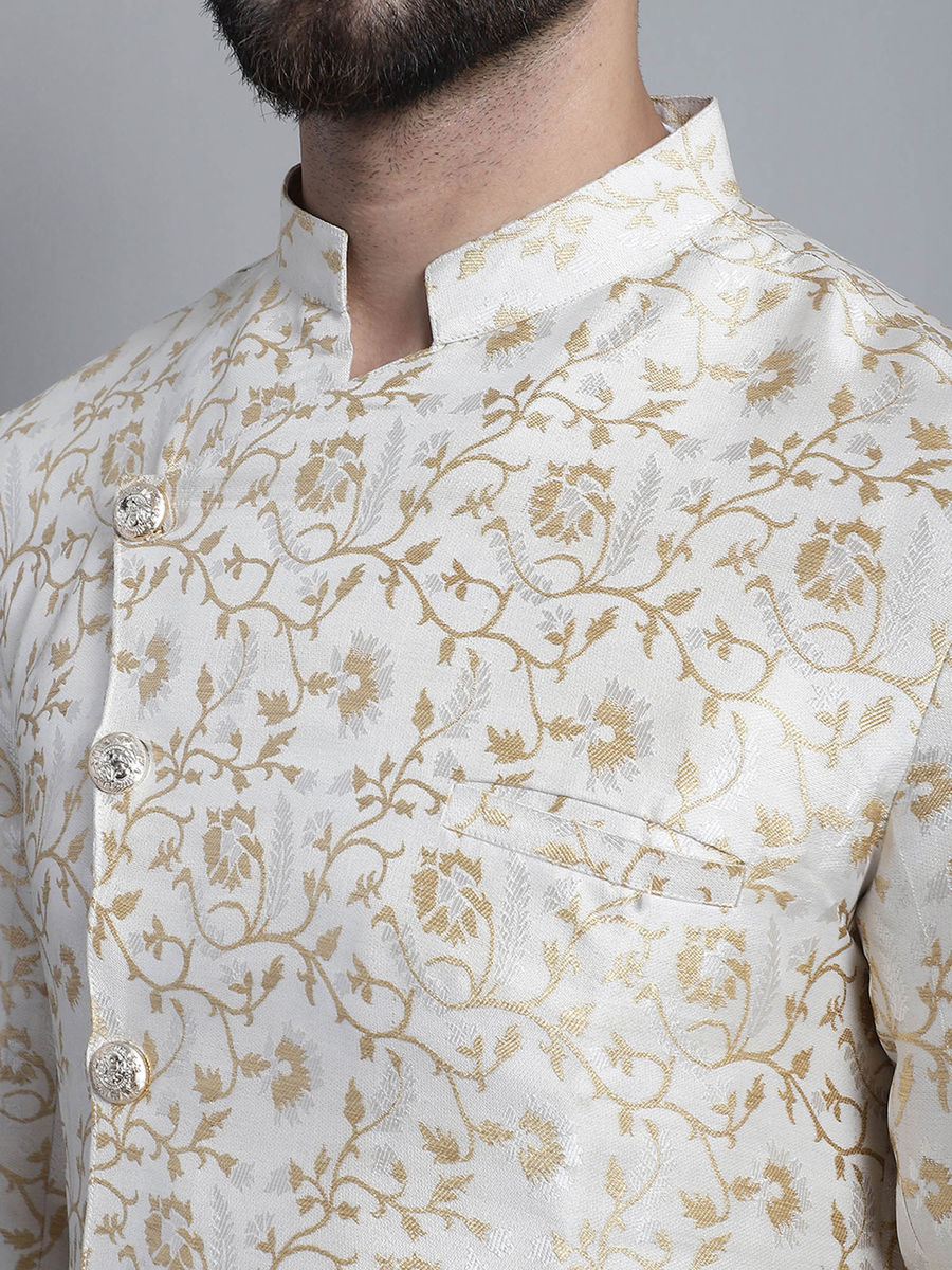 SHERWANI (Size M - 38) Men Designer White Golden (Set of 2) for party / celebration / wedding / Indian traditional wear