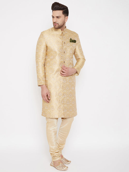 SHERWANI (Size M - 38) Men Designer Silk Golden (Set of 2) for party / celebration / wedding / Indian traditional wear