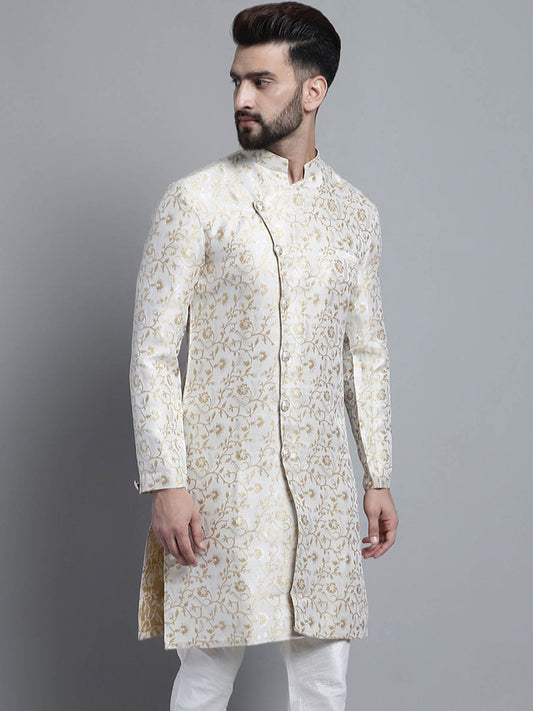 SHERWANI (Size M - 38) Men Designer White Golden (Set of 2) for party / celebration / wedding / Indian traditional wear