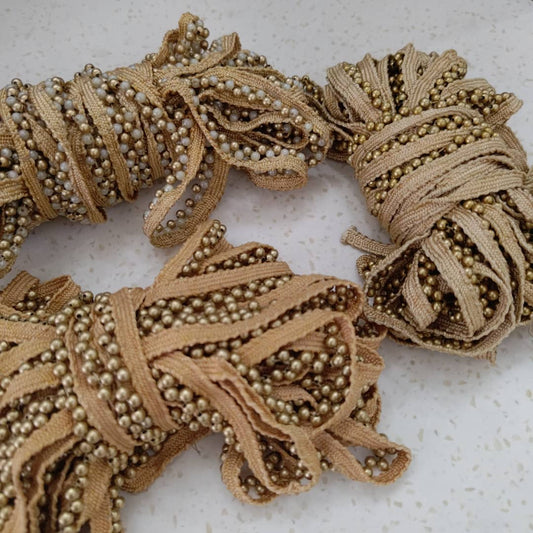 Moti Lace (7.5 - 8 Meter) Dull Gold Color Beads